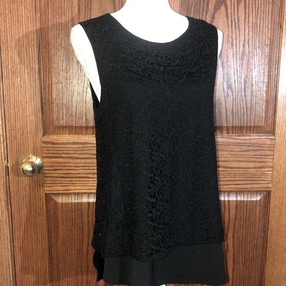 Apt. 9 Tops - Apt. 9 Black Tank Top Rounded Neckline Asymmetrical Hem